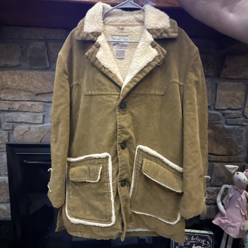 Vintage Woodsman Jacket Mens Plaid‎ Sherpa Lined Coat Western Pockets 70s